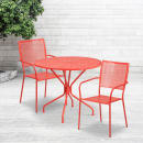Flash Furniture CO-35RD-02CHR2-RED-GG 35 1/4" Round Patio Table & (2) Square Back Arm Chair Set - Steel, Coral thumbnail 4