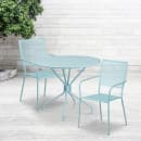 Flash Furniture CO-35RD-02CHR2-SKY-GG 35 1/4" Round Patio Table & (2) Square Back Arm Chair Set - Steel, Sky Blue thumbnail 4