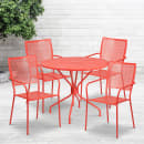 Flash Furniture CO-35RD-02CHR4-RED-GG 35 1/4" Round Patio Table & (4) Square Back Arm Chair Set - Steel, Coral thumbnail 4