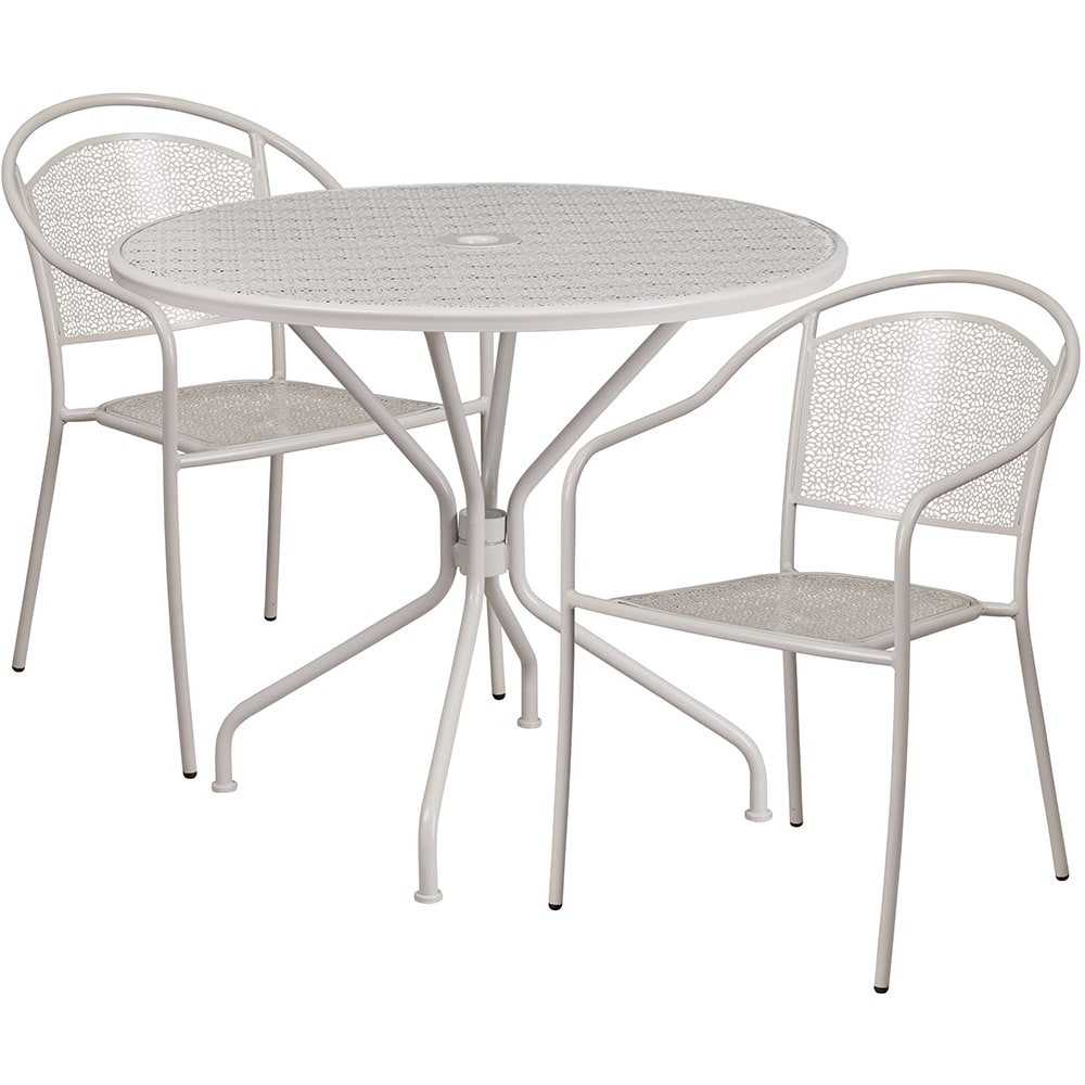 Flash Furniture CO-35RD-03CHR2-SIL-GG 35 1/4" Round Patio Table & (2) Round Back Arm Chair Set - Steel, Light Gray