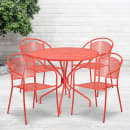 Flash Furniture CO-35RD-03CHR4-RED-GG 35 1/4" Round Patio Table & (4) Round Back Arm Chair Set - Steel, Coral thumbnail 4