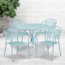 Flash Furniture CO-35RD-03CHR4-SKY-GG 35 1/4" Round Patio Table & (4) Round Back Arm Chair Set - Steel, Sky Blue thumbnail 4