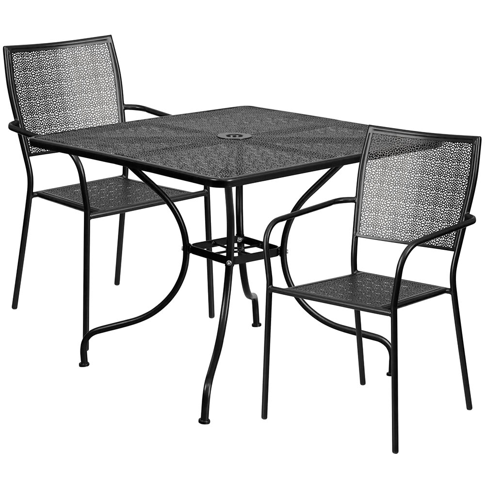 Flash Furniture CO-35SQ-02CHR2-BK-GG 35 1/4" Square Patio Table & (2) Square Back Arm Chair Set - Steel, Black