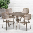 Flash Furniture CO-35SQ-02CHR4-GD-GG 35 1/4" Square Patio Table & (4) Square Back Arm Chair Set - Steel, Gold thumbnail 4