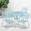 Flash Furniture CO-35SQ-02CHR4-SKY-GG 35 1/4" Square Patio Table & (4) Square Back Arm Chair Set - Steel, Sky Blue thumbnail 4