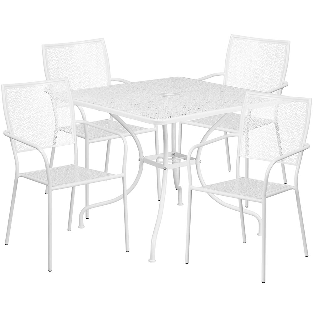 Flash Furniture CO-35SQ-02CHR4-WH-GG 35 1/4" Square Patio Table & (4) Square Back Arm Chair Set - Steel, White