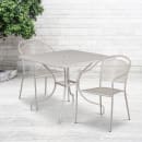 Flash Furniture CO-35SQ-03CHR2-SIL-GG 35 1/4" Square Patio Table & (2) Round Back Arm Chair Set - Steel, Light Gray thumbnail 4