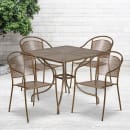 Flash Furniture CO-35SQ-03CHR4-GD-GG 35 1/4" Square Patio Table & (4) Round Back Arm Chair Set - Steel, Gold thumbnail 4