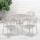 Flash Furniture CO-35SQ-03CHR4-SIL-GG 35 1/4" Square Patio Table & (4) Round Back Arm Chair Set - Steel, Light Gray thumbnail 4