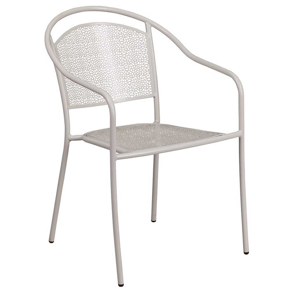 Flash Furniture CO-3-SIL-GG Outdoor Stackable Armchair w/ Curved Round Back - Steel, Light Gray