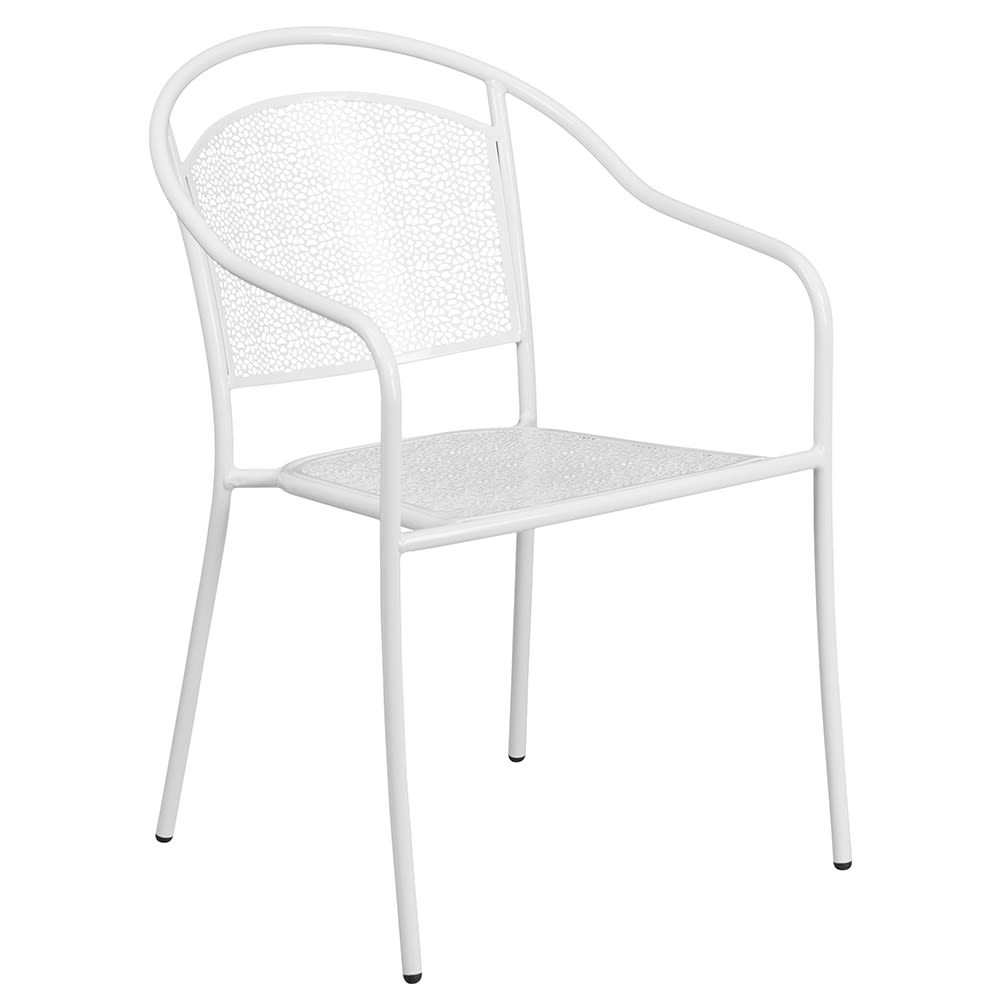 Flash Furniture CO-3-WH-GG Outdoor Stackable Armchair w/ Curved Round Back - Steel, White
