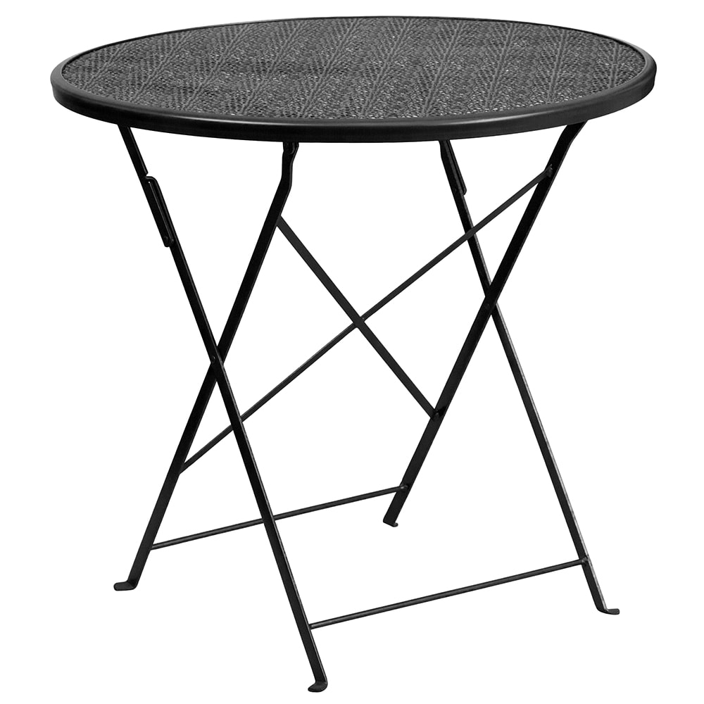 Flash Furniture CO-4-BK-GG 30" Round Folding Patio Table w/ Rain Flower Design Top - Steel, Black