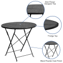 Flash Furniture CO-4-BK-GG 30" Round Folding Patio Table w/ Rain Flower Design Top - Steel, Black thumbnail 3