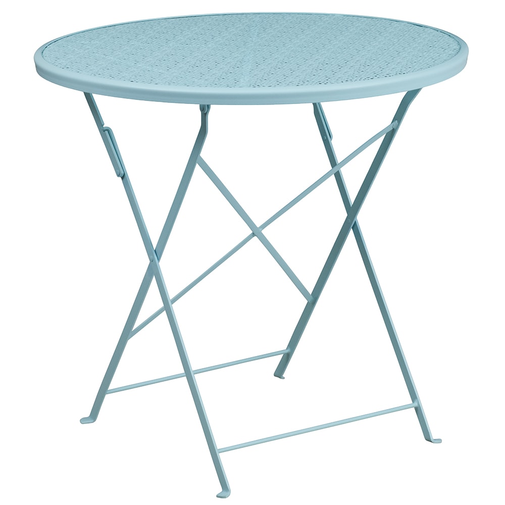 Flash Furniture CO-4-SKY-GG 30" Round Folding Patio Table w/ Rain Flower Design Top - Steel, Sky Blue