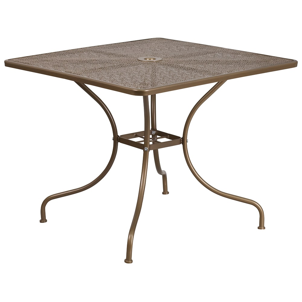 Flash Furniture CO-6-GD-GG 35 1/2" Square Patio Table w/ Rain Flower Design Top & Umbrella Hole - Steel, Gold