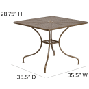 Flash Furniture CO-6-GD-GG 35 1/2" Square Patio Table w/ Rain Flower Design Top & Umbrella Hole - Steel, Gold thumbnail 2