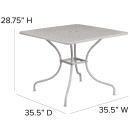 Flash Furniture CO-6-SIL-GG 35 1/2" Square Patio Table w/ Rain Flower Design Top & Umbrella Hole - Steel, Light Gray thumbnail 2
