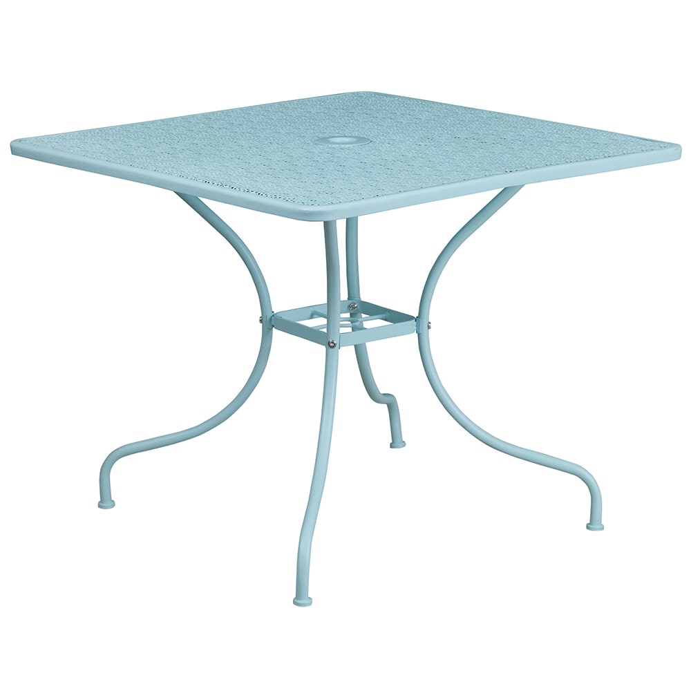 Flash Furniture CO-6-SKY-GG 35 1/2" Square Patio Table w/ Rain Flower Design Top & Umbrella Hole - Steel, Sky Blue