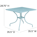Flash Furniture CO-6-SKY-GG 35 1/2" Square Patio Table w/ Rain Flower Design Top & Umbrella Hole - Steel, Sky Blue thumbnail 2