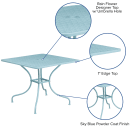 Flash Furniture CO-6-SKY-GG 35 1/2" Square Patio Table w/ Rain Flower Design Top & Umbrella Hole - Steel, Sky Blue thumbnail 3
