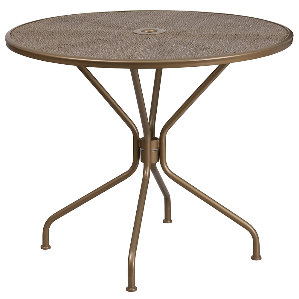 Flash Furniture CO-7-GD-GG 35 1/4" Round Patio Table w/ Rain Flower Design Top & Umbrella Hole - Steel, Gold