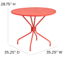 Flash Furniture CO-7-RED-GG 35 1/4" Round Patio Table w/ Rain Flower Design Top & Umbrella Hole - Steel, Coral thumbnail 2