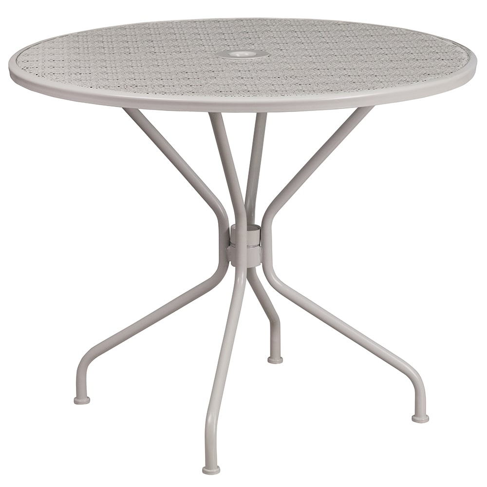 Flash Furniture CO-7-SIL-GG 35 1/4" Round Patio Table w/ Rain Flower Design Top & Umbrella Hole - Steel, Light Gray