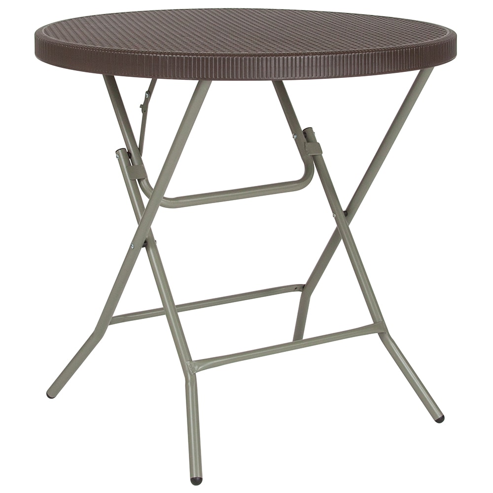 Flash Furniture DAD-FT-80R-GG 31 1/2" Round Folding Table w/ Brown Plastic Rattan Pattern Top, 30 1/4"H