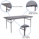 Flash Furniture DAD-LF-183Z-DG-GG Rectangular Folding Table w/ Dark Gray Plastic Top - 72"W x 30"D x 29"H thumbnail 6