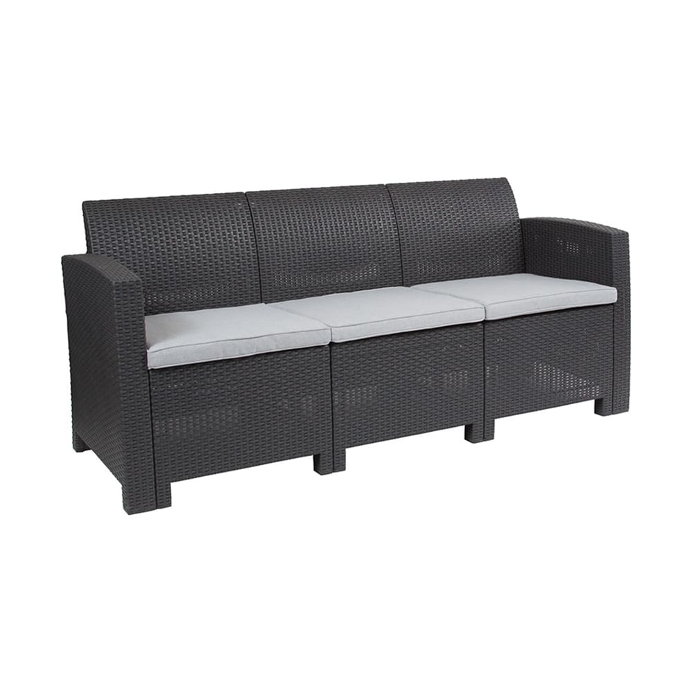 Flash Furniture DAD-SF2-3-DKGY-GG 67 1/2"W Outdoor Sofa w/ Seat Cushions - 30"H, Resin, Dark Gray