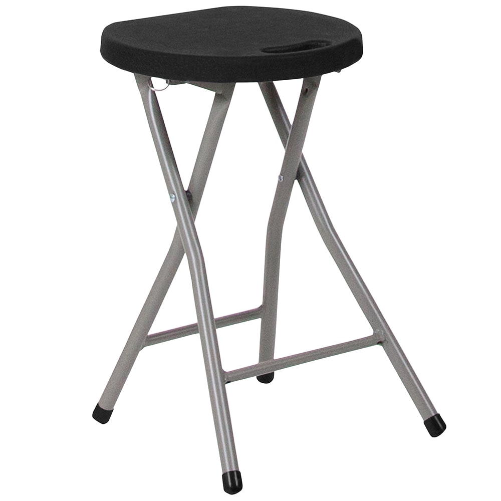 Flash Furniture DAD-YCD-30-GG Folding Stool w/ Black Plastic Seat - Titanium Frame