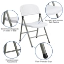 Flash Furniture DAD-YCD-70-WH-GG Folding Chair w/ White Plastic Back & Seat - Steel Frame, Gray thumbnail 6