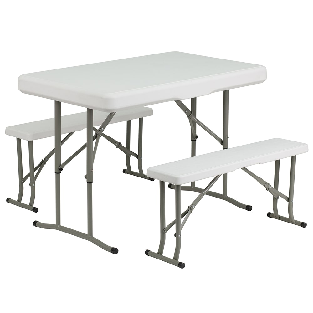 Flash Furniture DAD-YCZ-103-GG Folding Table & (2) Benches Set - White Plastic Top, 41"W x 25 1/2"D x 28 1/2"H
