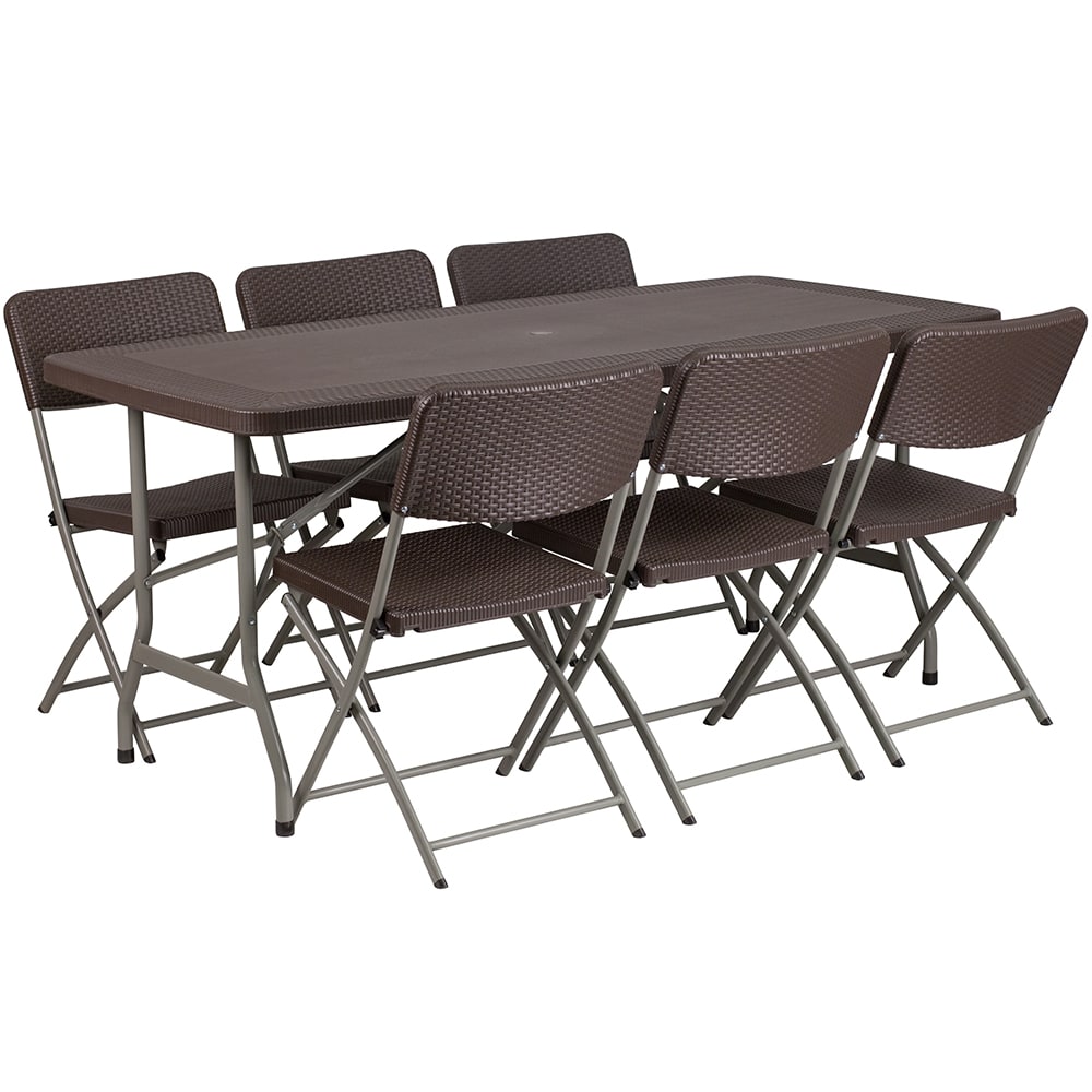 Flash Furniture DAD-YCZ-172-61-GG Rectangular Folding Table & (6) Folding Chair Set - 67 1/2"W x 32 1/2"D x 28 3/4"H
