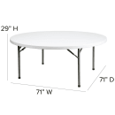Flash Furniture DAD-YCZ-180R-GW-GG 71" Round Folding Table w/ Granite White Plastic Top, 29"H thumbnail 2