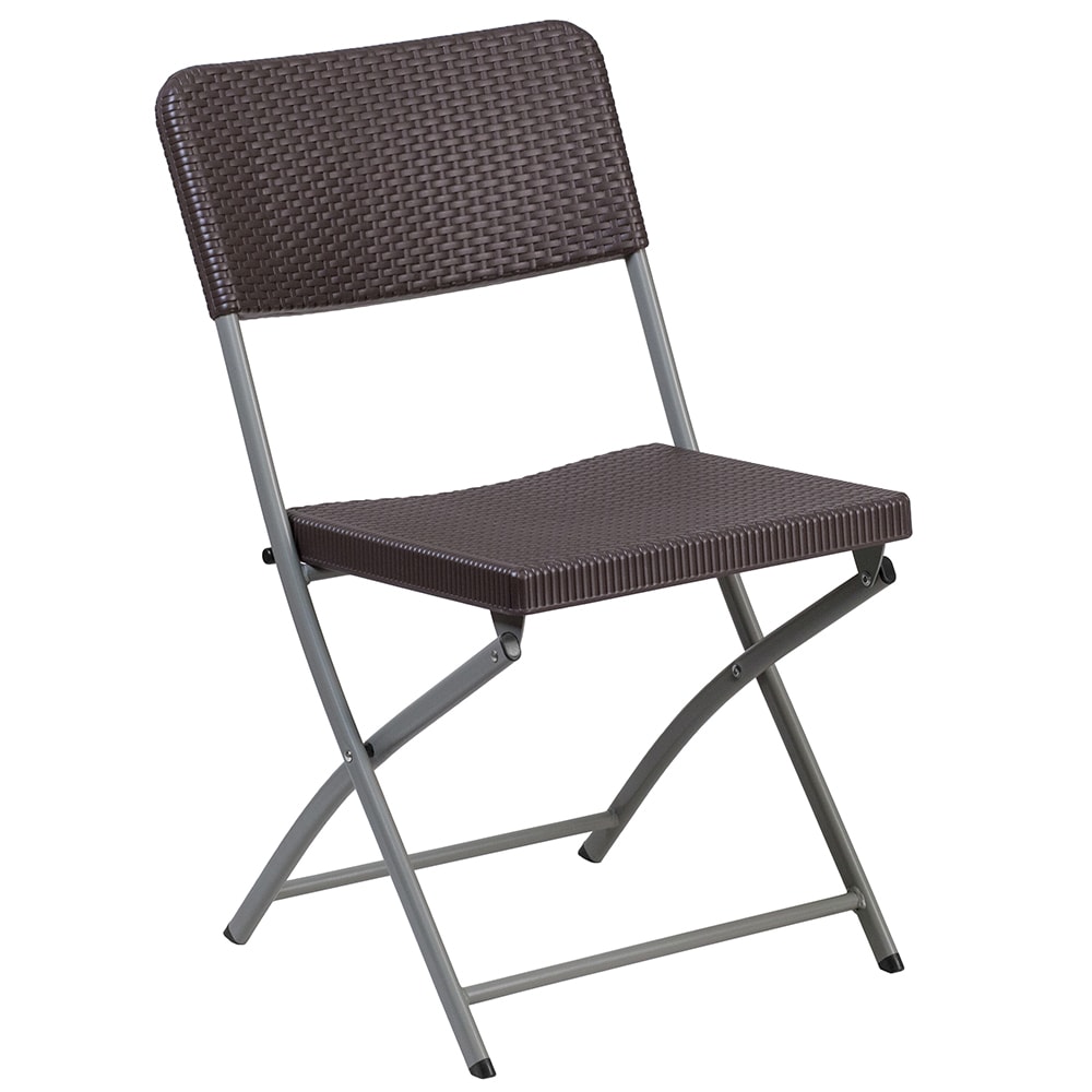Flash Furniture DAD-YCZ-61-GG Folding Chair w/ Brown Plastic Rattan Back & Seat - Steel Frame, Gray