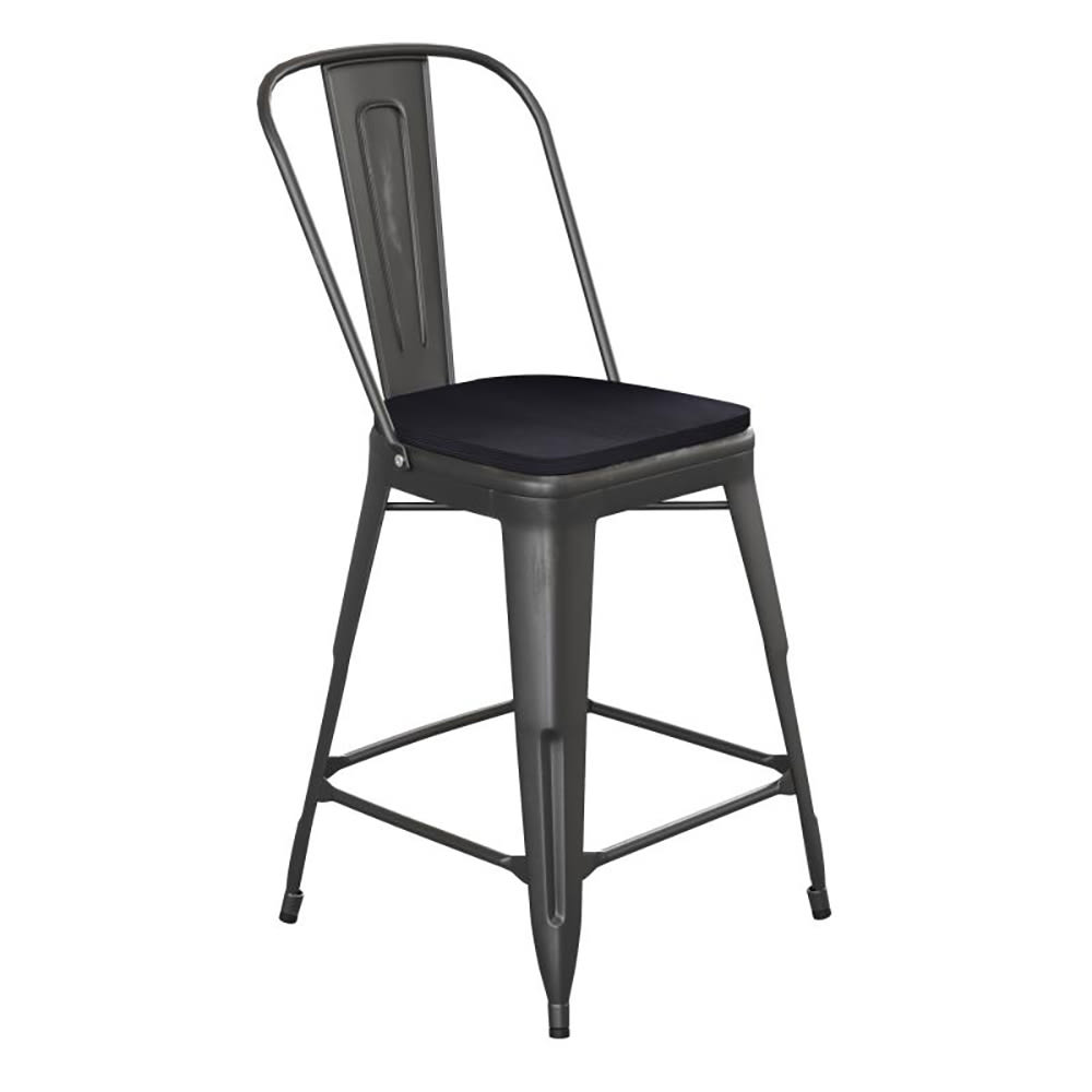 Flash Furniture ET-3534-24-BK-PL1B-GG Counter Height Bar Stool w/ Curved Back & 24" Wood Seat, Black