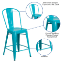 Flash Furniture ET-3534-24-CB-GG Counter Height Bar Stool w/ Curved Back & Metal Seat, Crystal Teal Blue thumbnail 6
