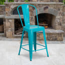 Flash Furniture ET-3534-24-CB-GG Counter Height Bar Stool w/ Curved Back & Metal Seat, Crystal Teal Blue thumbnail 9
