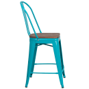 Flash Furniture ET-3534-24-CB-WD-GG Counter Height Bar Stool w/ Curved Back & Wood Seat, Crystal Teal Blue thumbnail 2
