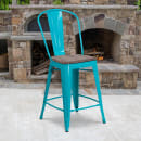 Flash Furniture ET-3534-24-CB-WD-GG Counter Height Bar Stool w/ Curved Back & Wood Seat, Crystal Teal Blue thumbnail 5