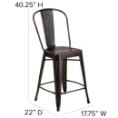 Flash Furniture ET-3534-24-COP-GG Counter Height Bar Stool w/ Curved Back & Metal Seat, Distressed Copper thumbnail 2