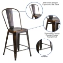 Flash Furniture ET-3534-24-COP-GG Counter Height Bar Stool w/ Curved Back & Metal Seat, Distressed Copper thumbnail 6
