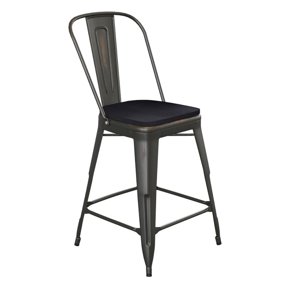 Flash Furniture ET-3534-24-COP-PL1B-GG Counter Height Bar Stool w/ Curved Back & 24" Wood Seat, Copper