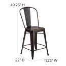 Flash Furniture ET-3534-24-COP-PL1B-GG Counter Height Bar Stool w/ Curved Back & 24" Wood Seat, Copper thumbnail 2