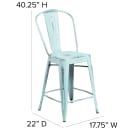 Flash Furniture ET-3534-24-DB-GG Counter Height Bar Stool w/ Curved Back & Metal Seat, Distressed Green Blue thumbnail 2