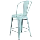Flash Furniture ET-3534-24-DB-GG Counter Height Bar Stool w/ Curved Back & Metal Seat, Distressed Green Blue thumbnail 4