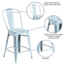 Flash Furniture ET-3534-24-DB-GG Counter Height Bar Stool w/ Curved Back & Metal Seat, Distressed Green Blue thumbnail 6
