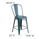 Flash Furniture ET-3534-24-KB-PL1C-GG Counter Height Bar Stool w/ Curved Back & 24" Wood Seat, High Kelly Blue -Teal thumbnail 2