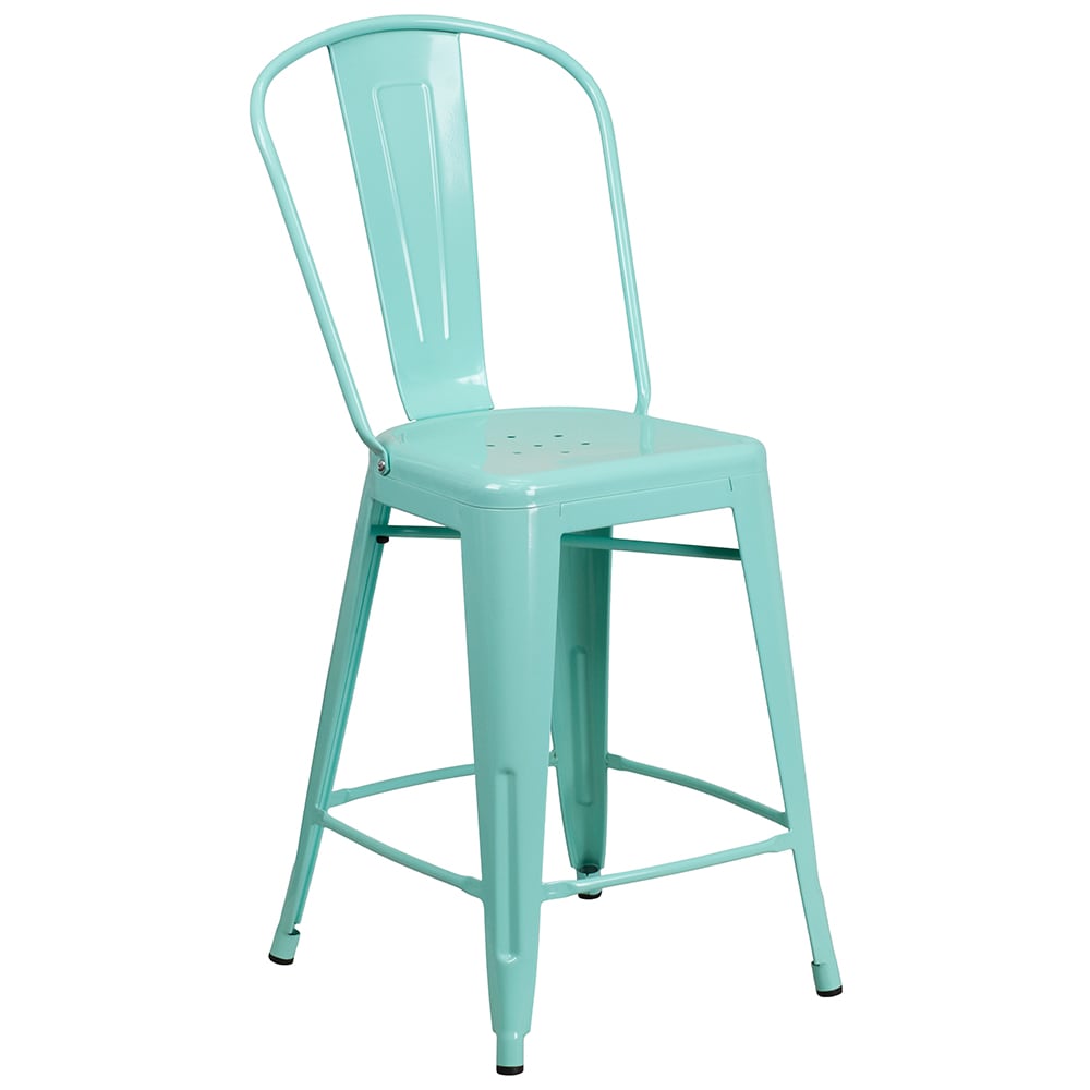Flash Furniture ET-3534-24-MINT-GG Counter Height Bar Stool w/ Curved Back & Metal Seat, Mint